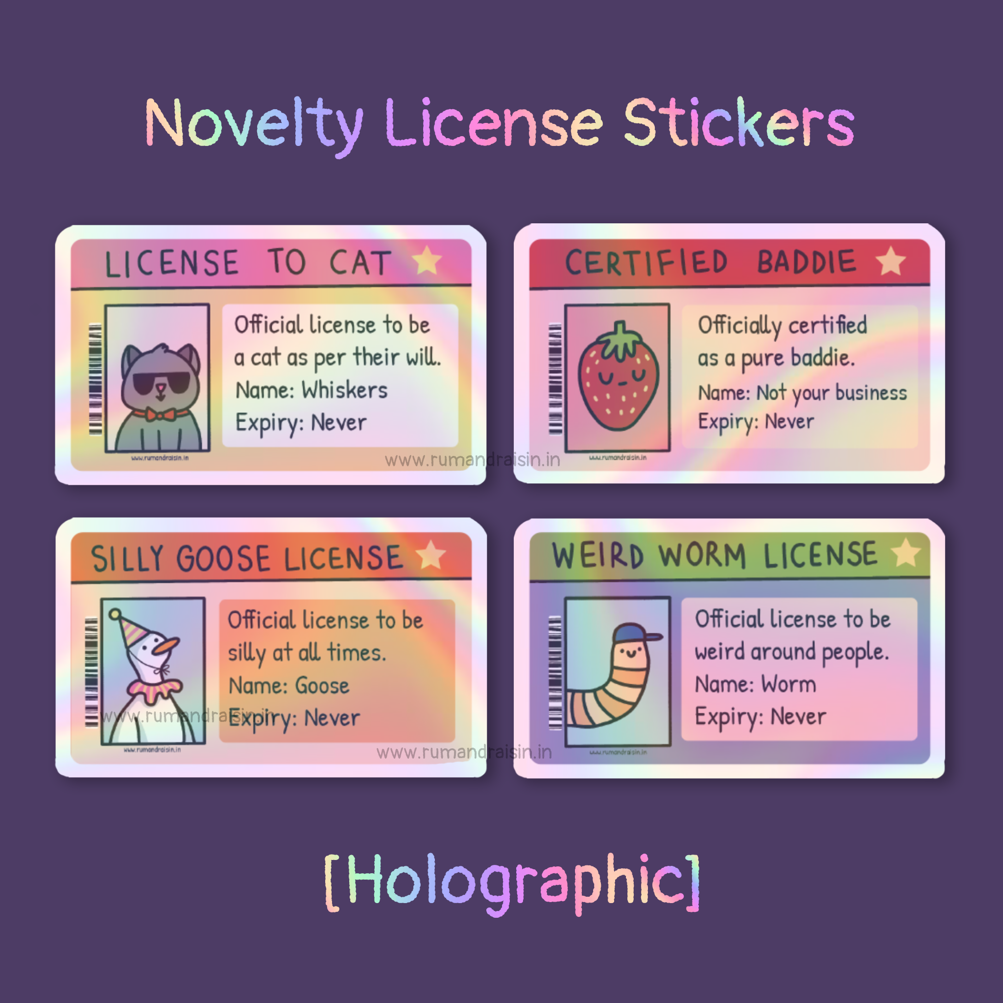 Lic Sticker Novelty License: Holographic Stickers – Rum and Raisin Studio
