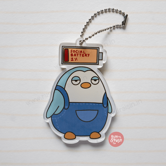 Social Battery: Acrylic Keychain - Rum and Raisin Studio