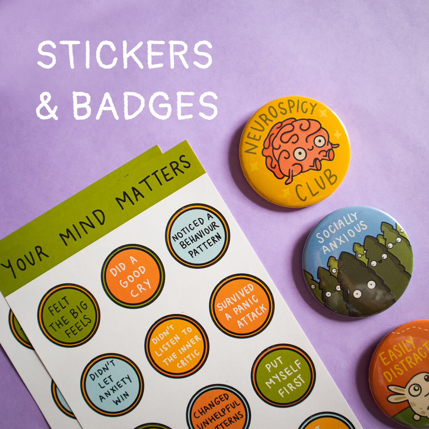 Anxiety Stickers & Badges Bundle