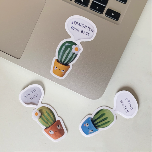 vinyl laptop stickers of cute cactus giving good advice