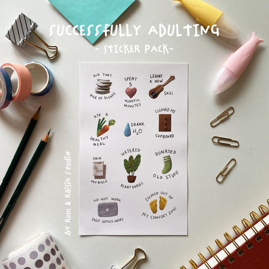 cute adulting stickers to build habits with clay illustrations 